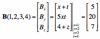 evaluation of vector function with x,y,z,t